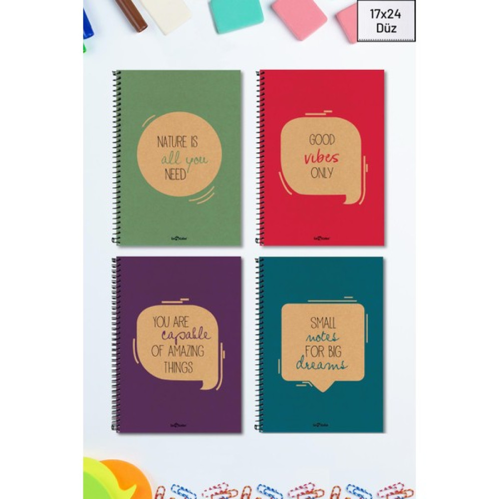 Le Color 4'lü Defter Seti 17X24 Sert Kapak Spiralli Düz - Renkli Spiralli Defter Fiyatı
