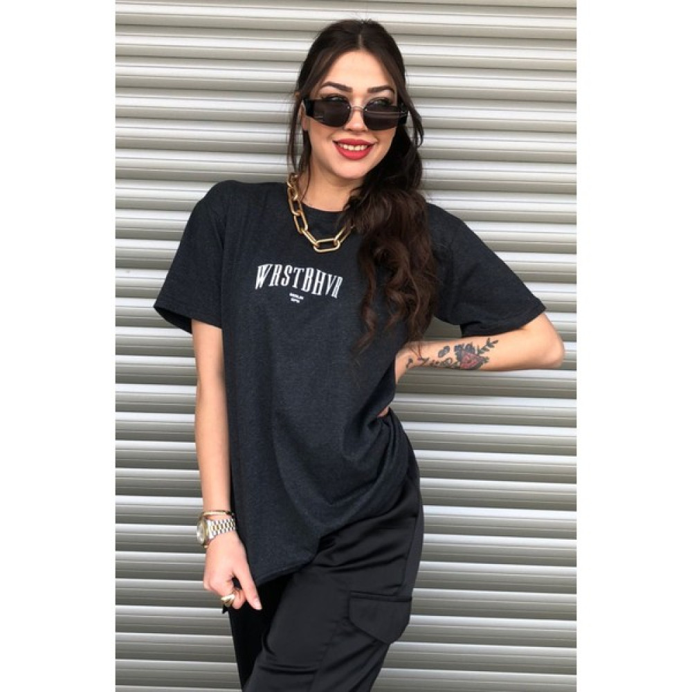 Le Dress Kadın Antrasit Oversize Wrstbhvr Baskılı Tişört Bayan T-shirt Fiyatı