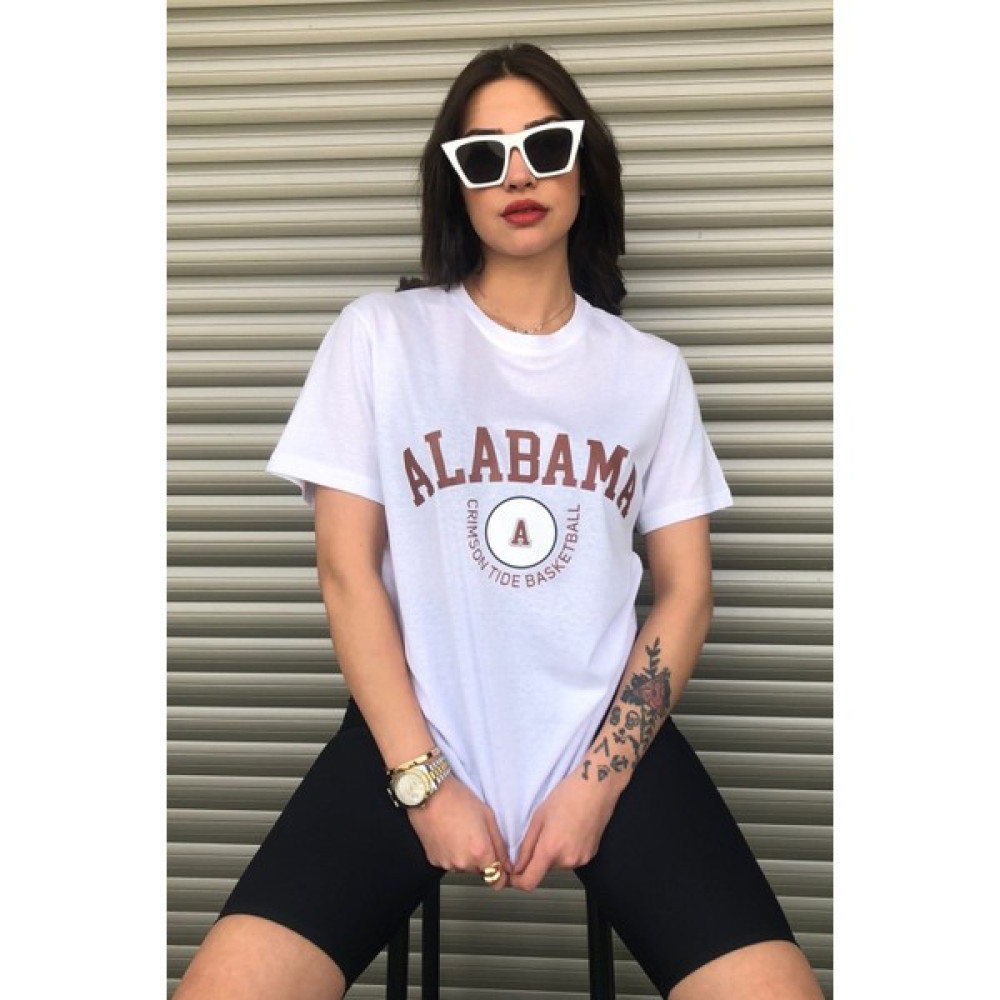 Le Dress Kadın Beyaz Alabama Baskılı Oversize Tişört Bayan T-shirt Fiyatı