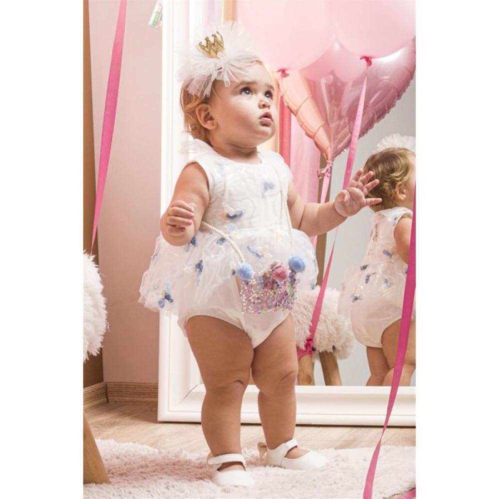 Le Mabelle Ekru Çantalı Tül Kelebek Detaylı Kız Bebek Romper - Danita Bebek Tulumu Fiyatı