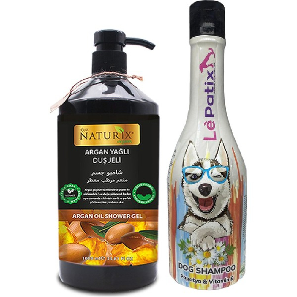 Le Patix Köpek Şampuanı Tüy Dökülme ve Topaklanma Önleyici Koku Giderici Papatya Özlü Pet Şampuan 400 ml + Naturix Argan Yağlı Duş Jeli 1000 ml Oto Boyaları Fiyatı