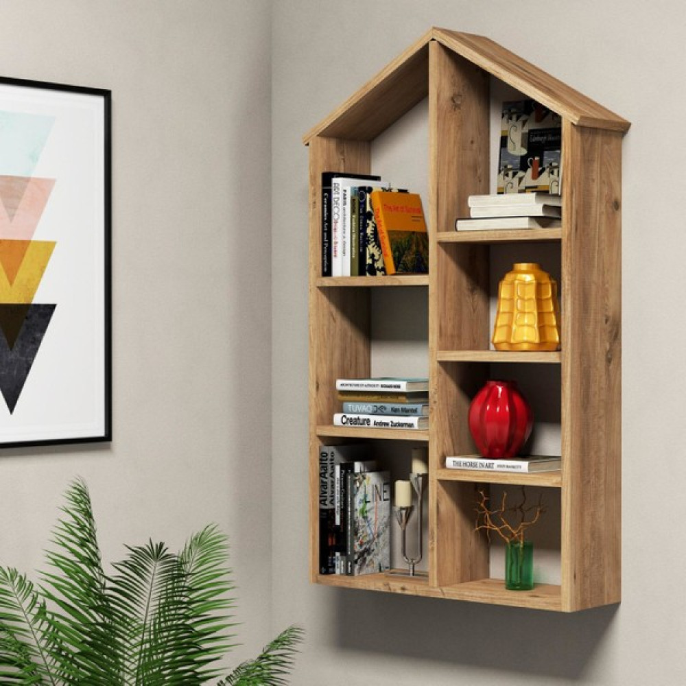 Leaf Decor Dekoratif Ev Temalı Kitaplık Ofis Çocuk Odası Kitap Duvar Rafı Çam Akr - Kahverengi Kitaplık Fiyatı