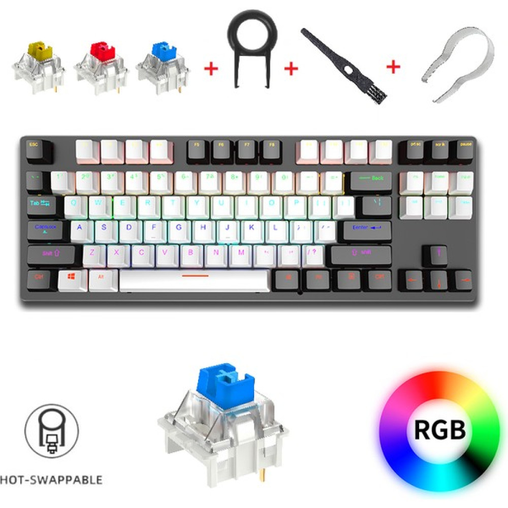 Leaven K550 Kablolu Hot-Swap Blue Switch Rainbow Mekanik Klavye 87 Tuş - Mavi Switch - Beyaz - Siyah Oyuncu Klavyesi Fiyatı