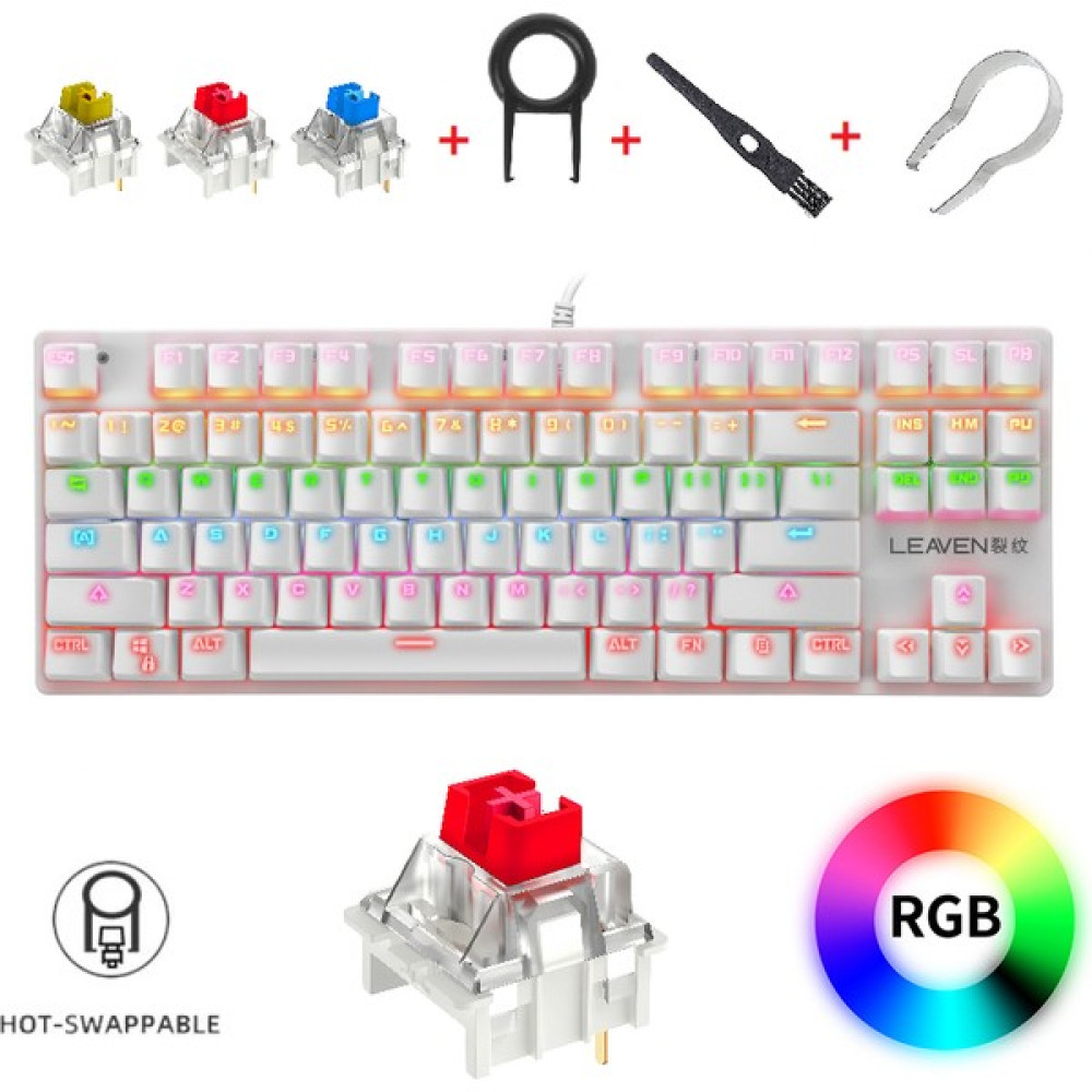 Leaven K550 Kablolu Hot-Swap RGB Blue Switch Mekanik Klavye 87 Tuş - Kırmızı Switch - Beyaz Oyuncu Klavyesi Fiyatı