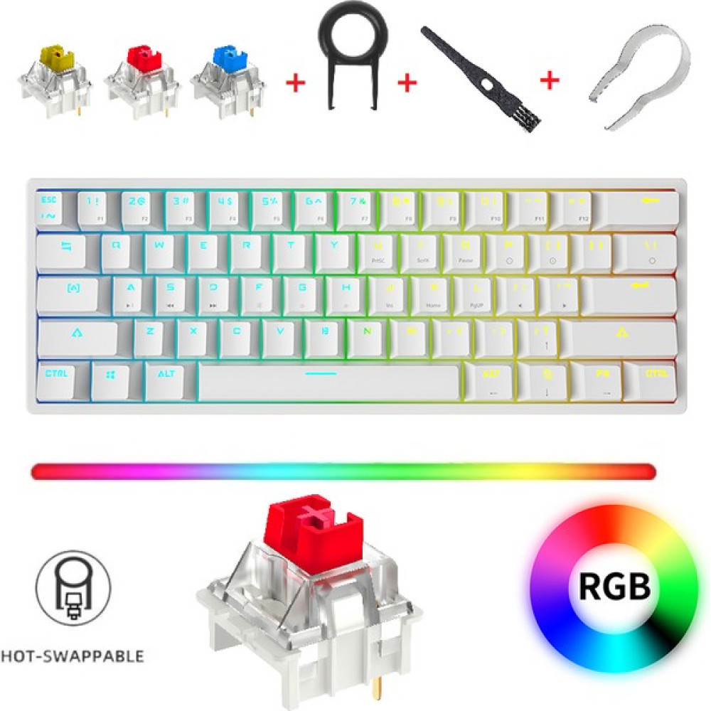 Leaven K620 Rgb 61 Tuş Type-C Kablolu Hot Swap Mekanik Klavye-3 Adet Switch Hediyeli - Kırmızı Switch - Beyaz Oyuncu Klavyesi Fiyatı