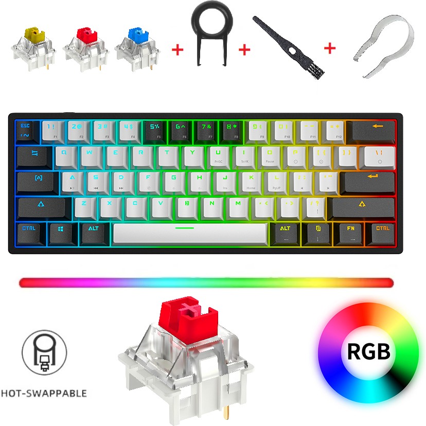 Leaven K620 Rgb 61 Tuş Type-C Kablolu Hot Swap Mekanik Klavye-3 Adet Switch Hediyeli - Kırmızı Switch - Beyaz - Siyah Klavye - Mouse Fiyatı