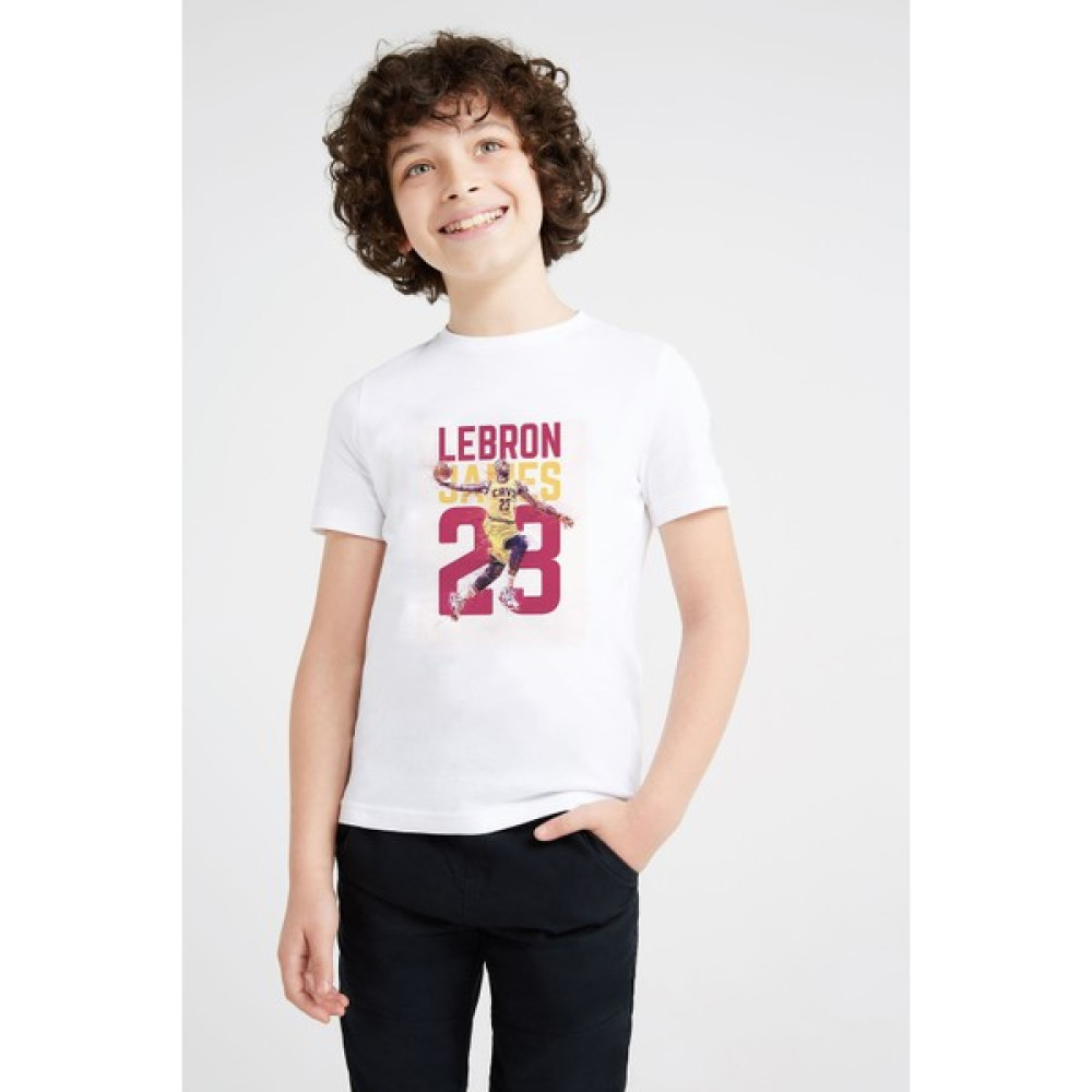 Lebron James Baskılı Unisex Çocuk Beyaz T-Shirt Erkek Çocuk T-shirt Fiyatı