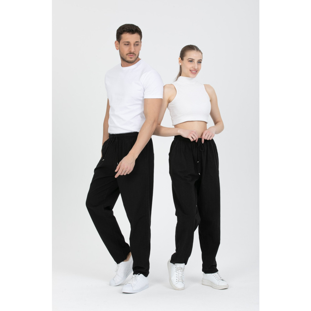 LECH STORE Unisex Ince Yazlık Beli Lastikli Kordonlu Keten %100 Pamuklu Ham Bez Pantolon L Beden Kadın Pantolon Fiyatı