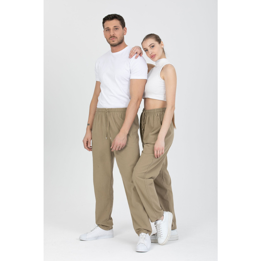 LECH STORE Unisex Ince Yazlık Beli Lastikli Kordonlu Keten %100 Pamuklu Ham Bez Pantolon XL Beden Kadın Pantolon Fiyatı