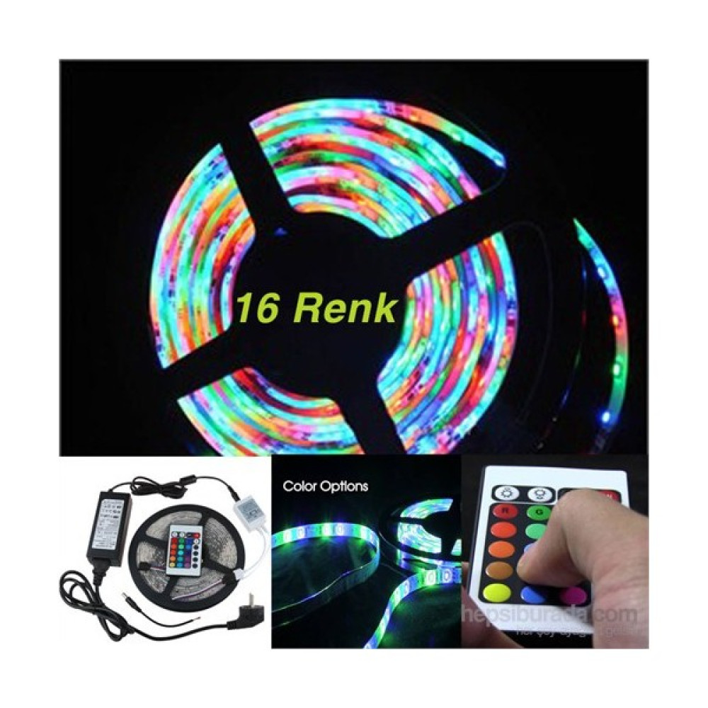 Led 16 Renk 5MT RGB Dış Mekan Şerit Led Kumandalı +2 Amper Adaptör - 5 m Led Aydınlatmalar Fiyatı