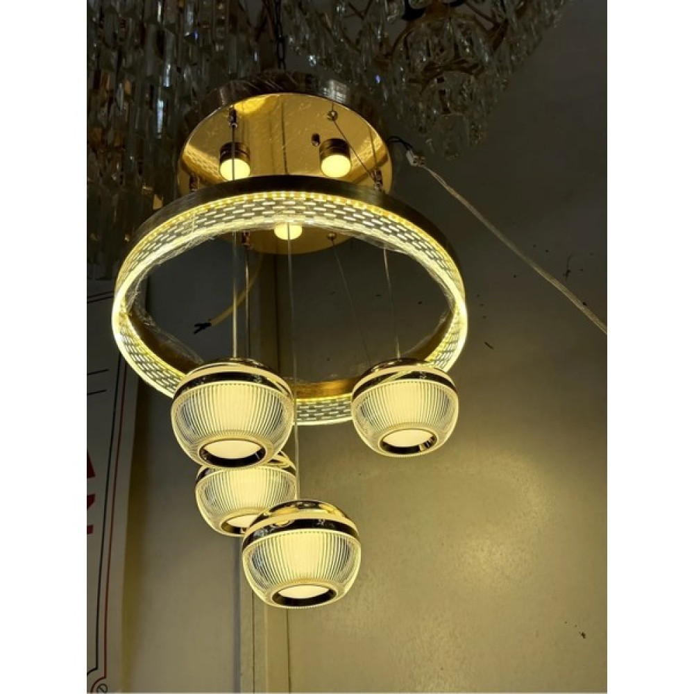 LED 4 Lü Sarkıt + Çember Ledli 3 Renk Seçeneği (Beyaz,sarı,g.ışığı). - Gold Avize Fiyatı