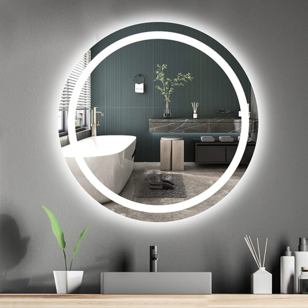 LED Işıklı Kumlamalı Yuvarlak Ayna - Trafolu - Beyaz - 90CM Banyo Aynası Fiyatı