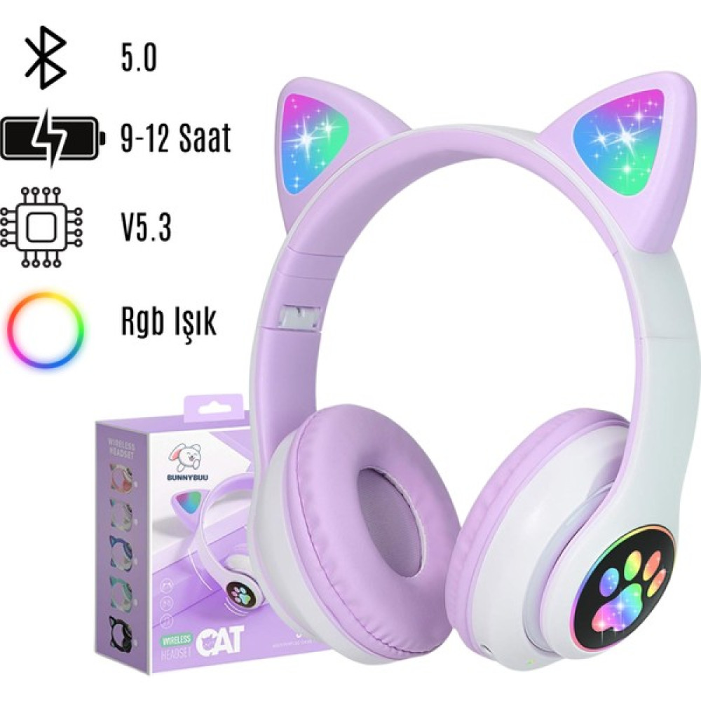 LED Işıklı Rgb Bluetooth Kedi Kulaklık Kablosuz ve Ayarlanabilir Tasarım - Mor Oyuncak Fiyatı