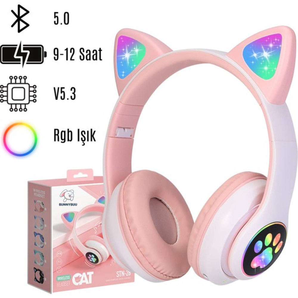 LED Işıklı Rgb Bluetooth Kedi Kulaklık Kablosuz ve Ayarlanabilir Tasarım - Pembe Oyuncak Fiyatı