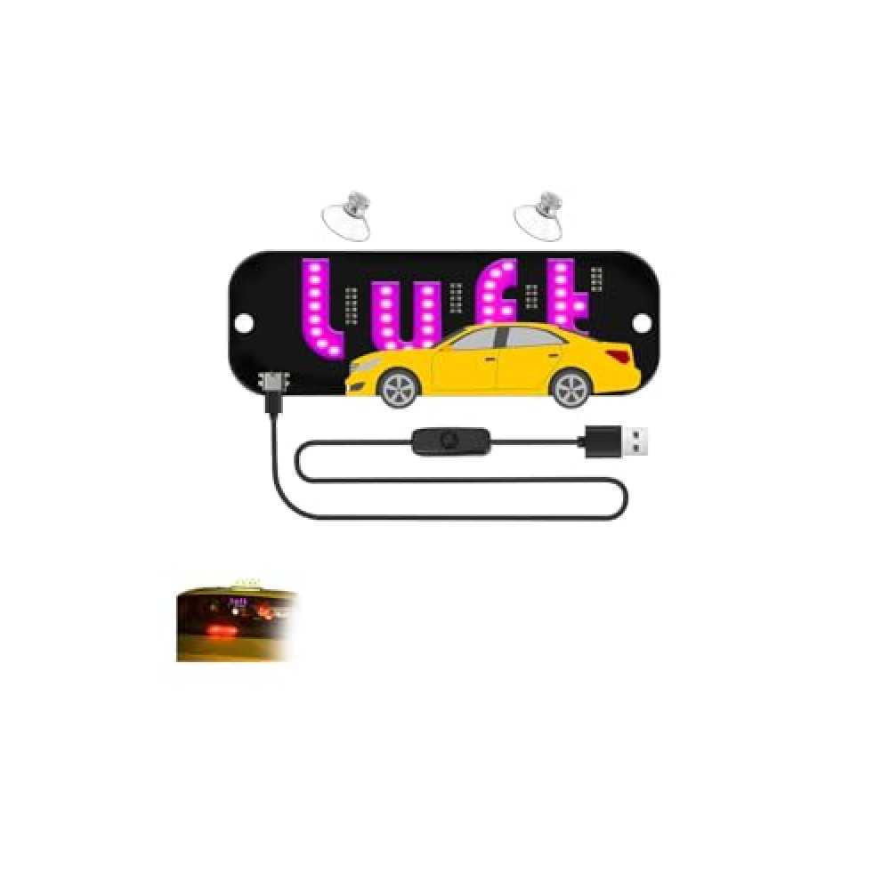 LED Light Sign for Car, Taxi Windshield Light Sign, USB Car LED Sign with Suction Cups, Scrolling LED Display Board, Control Flexible Digital Sign (Pink)