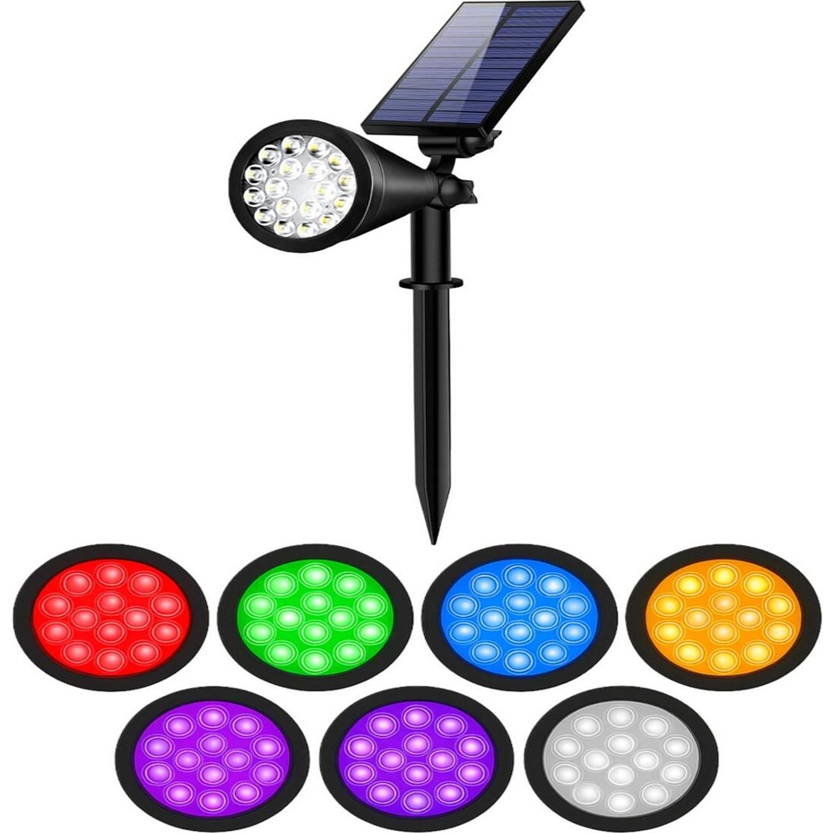 LED Spot Rgb Solar Lamba Bahçe Aydınlatması Güneş Enerjili Sensörlü 18W Işık Duvar Çim Armatürü - Çok Renkli Diğer Fiyatı
