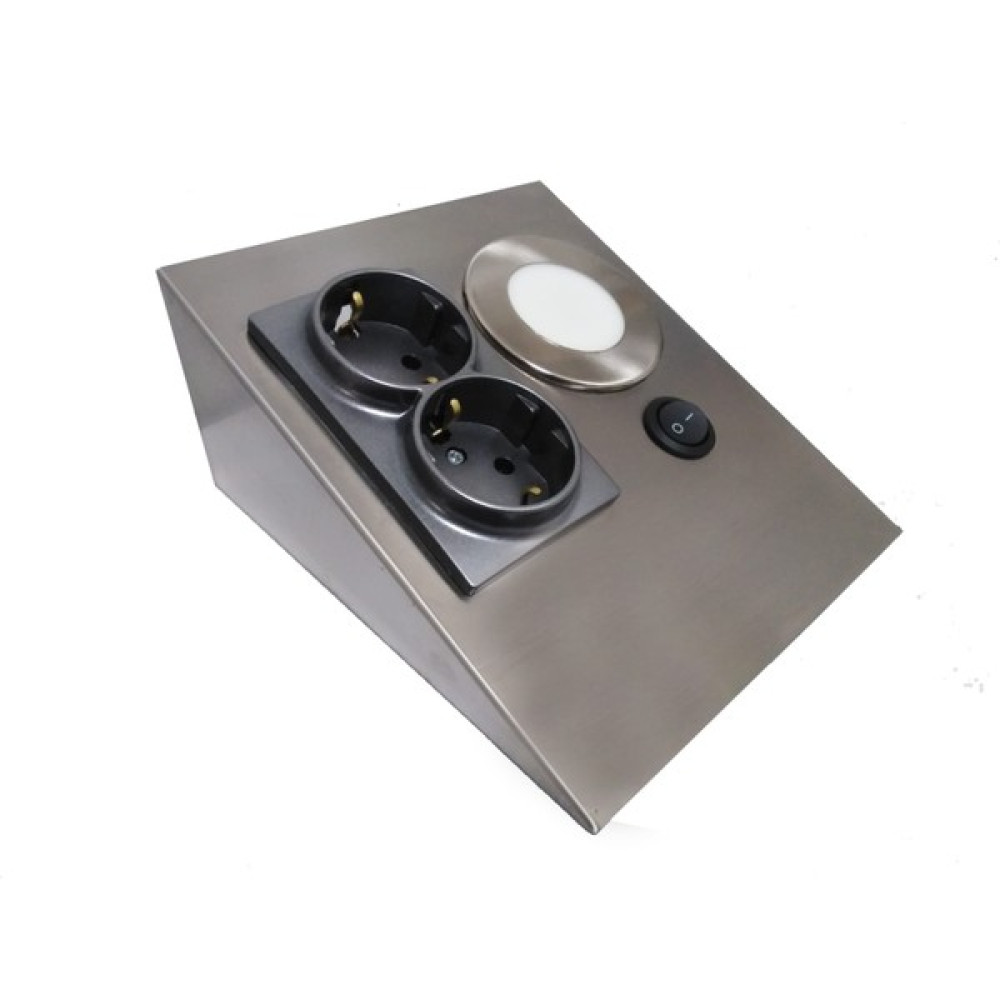 LED Tezgah Dolap Altı Paslanmaz Inox Ikili Topraklı Priz( Beyaz LED Spot Işık) Prizler Fiyatı