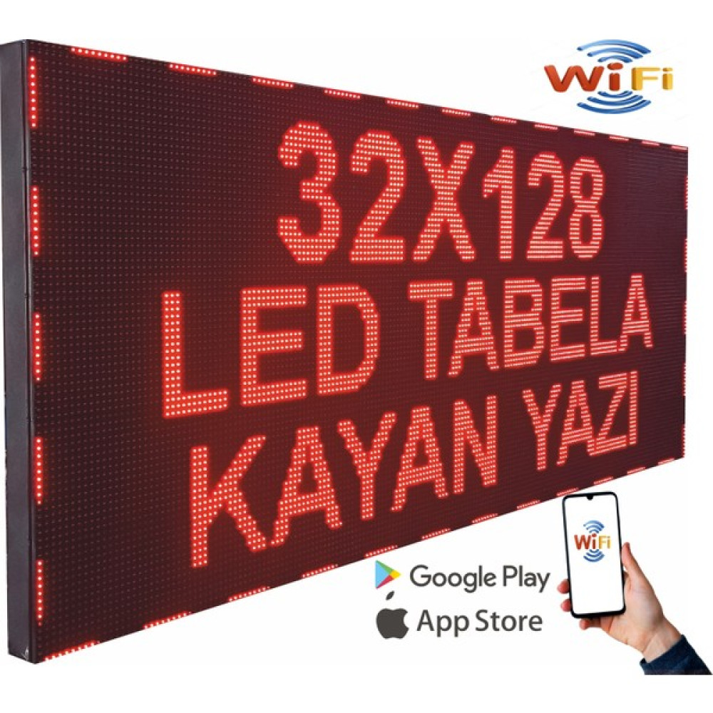 Ledeksis 32X128CM Led Tabela Kayan Yazı - Kırmızı -Tek Taraflı Wifi Kablosuz Haberleşme Led Aydınlatmalar Fiyatı