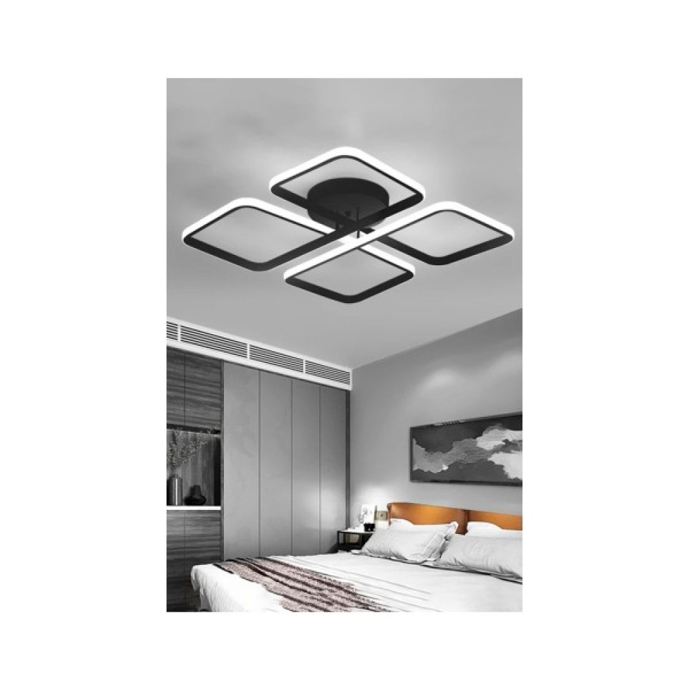 Ledmi 4 Parça Model Kumandalı LED Tavan Avizesi, 3 Renk Aydınlatmalı, Plafonyer,modern,spor, Salon Avizesi - Siyah Avize Fiyatı