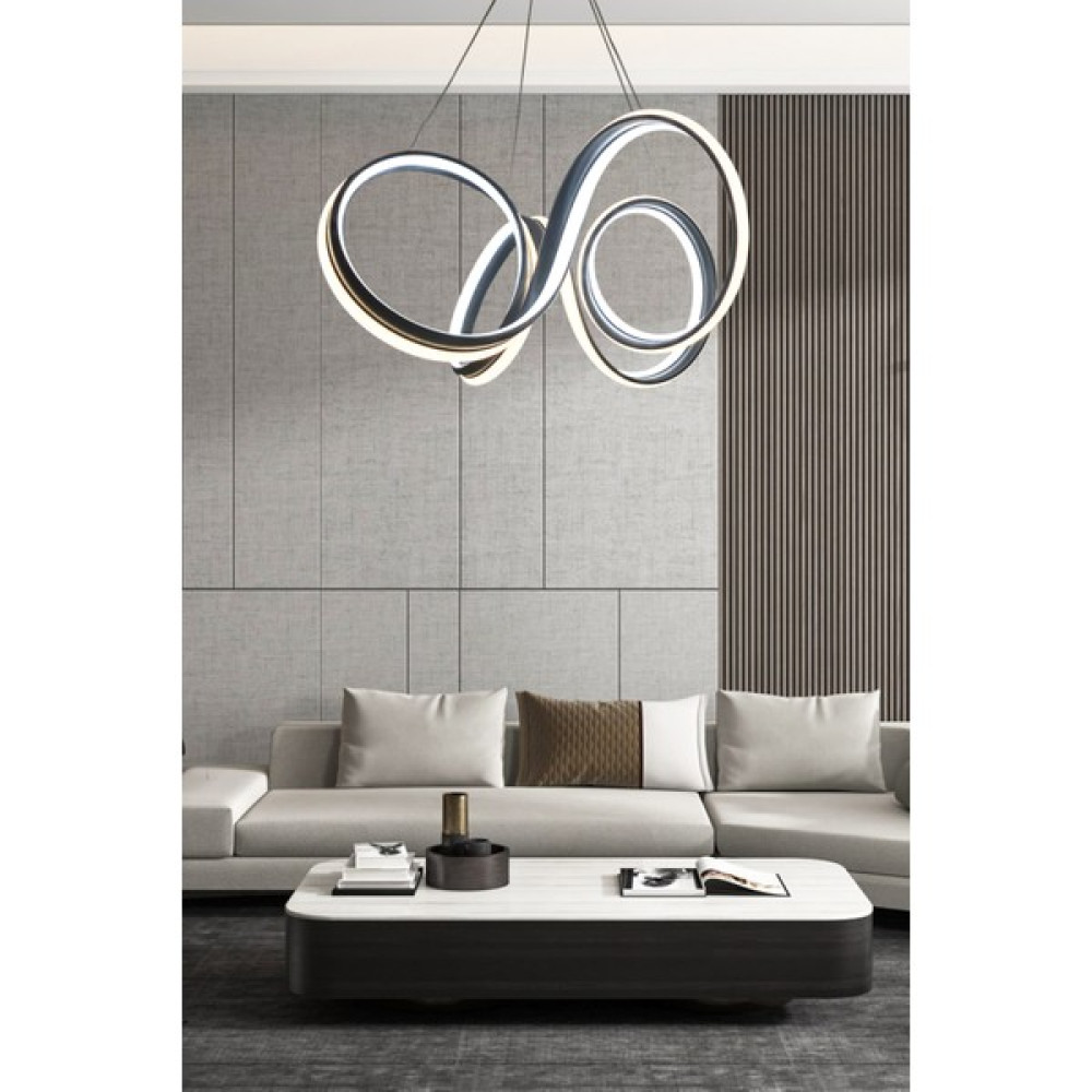 Ledmi 4lü Spiral Model Siyah LED Avize, 3 Renk Aydınlatmalı, Salon Avizesi, Genç Oda Avizesi, Ofis Avizesi Avize Fiyatı