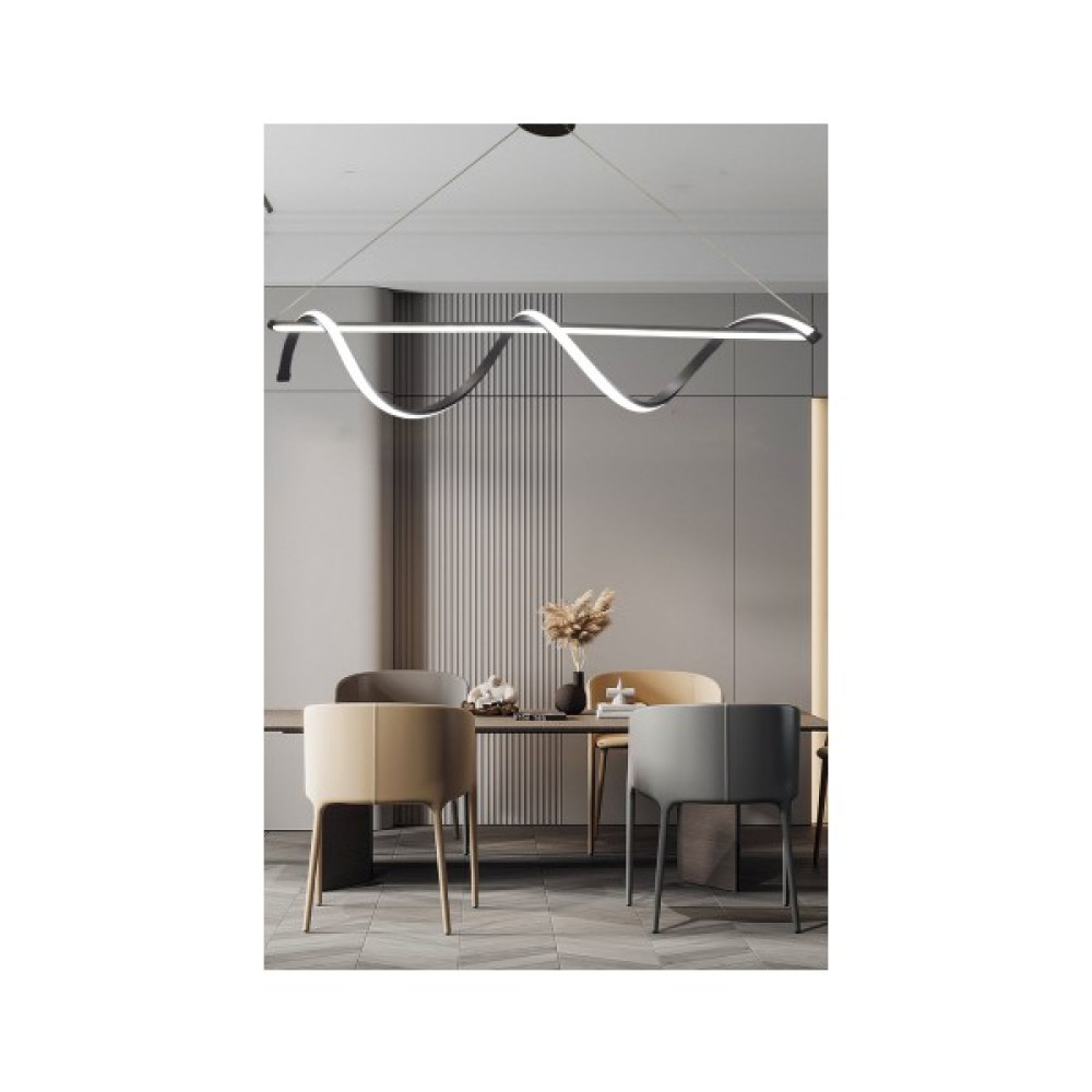 Ledmi Çubuk Model Siyah Yemek Masa Avizesi, 3 Renk LED Aydınlatmalı, Modern Salon Avizesi,ofis LED Avizesi Avize Fiyatı
