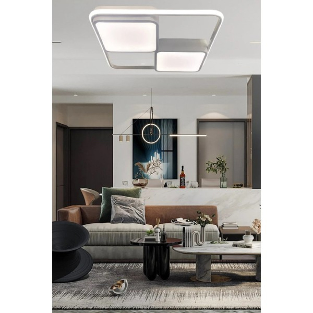 Ledmi Kare Model Beyaz LED Avize, 3 Renk Aydınlatmalı Kumandalı Dimmerli Modern Tavan Avizesi,salon,ofis Avizesi Avize Fiyatı