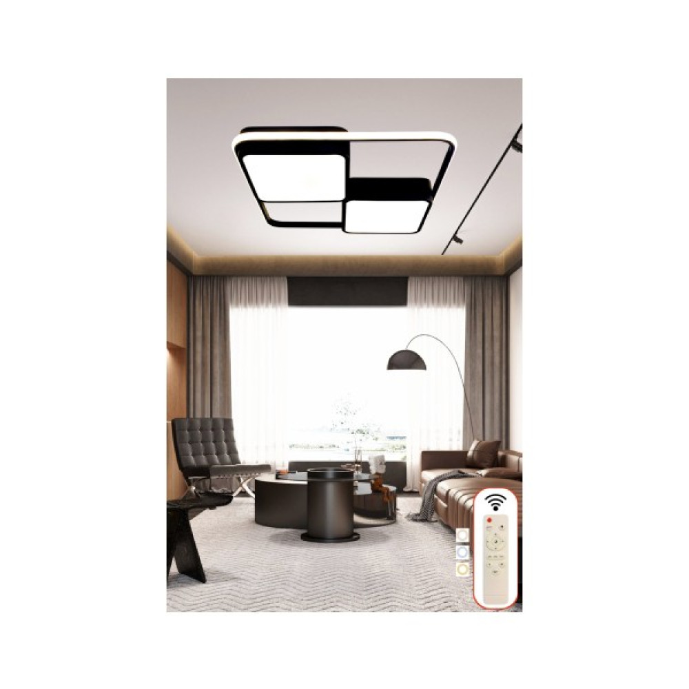 Ledmi Kare Model LED Avize, 3 Renk Aydınlatmalı Kumandalı Dimmerli Modern Tavan Avizesi,salon,ofis Avizesi - 1'li - Siyah Avize Fiyatı