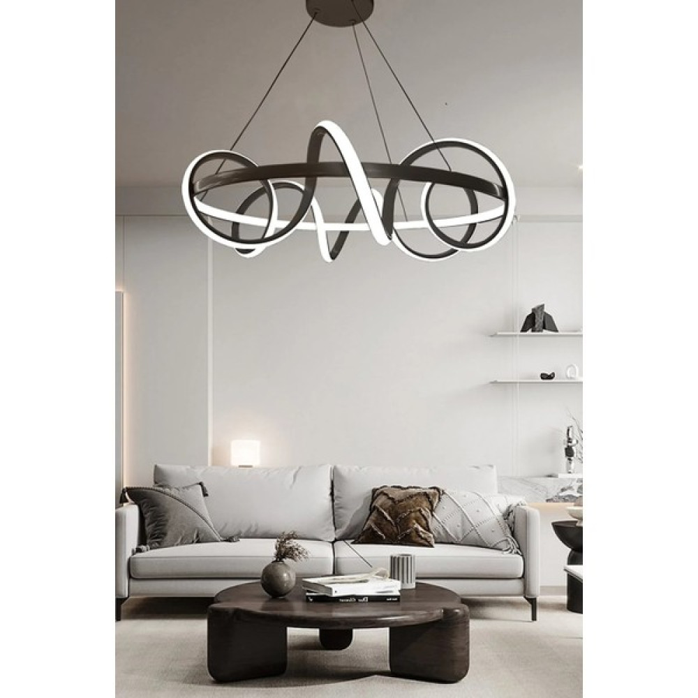Ledmi Spiral Halka Ledli Avize, Salon Avizesi, 3 Renk Aydınlatmalı Avize, Modern Aydınlatma Avizesi, Tasarım Ledli Avize,beyaz Avize,siyah Avize Avize Fiyatı