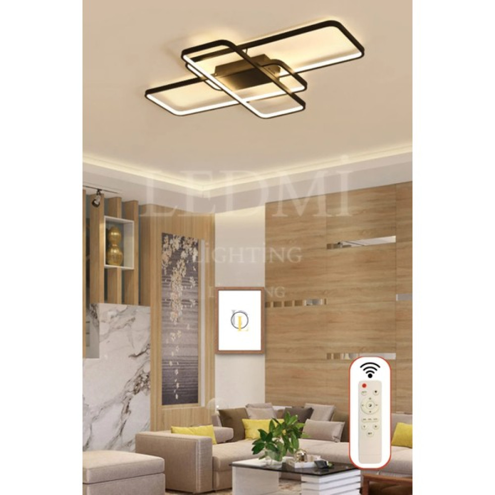 Ledmi Yüksek Aydınlatmalı Dikdörtgen Siyah Tavan LED Avize,3 Renk Aydınlatma,kumandalı Avize,salon Avizesi,spor Avize, Modern Avize Avize Fiyatı