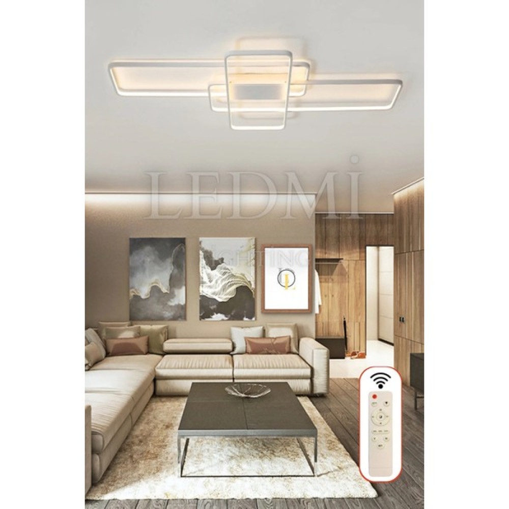Ledmi Yüksek Aydınlatmalı Dikdörtgen Siyah Tavan LED Avize,3 Renk Aydınlatma,kumandalı Avize,salon Avizesi,spor Avize, Modern Avize - Beyaz Avize Fiyatı