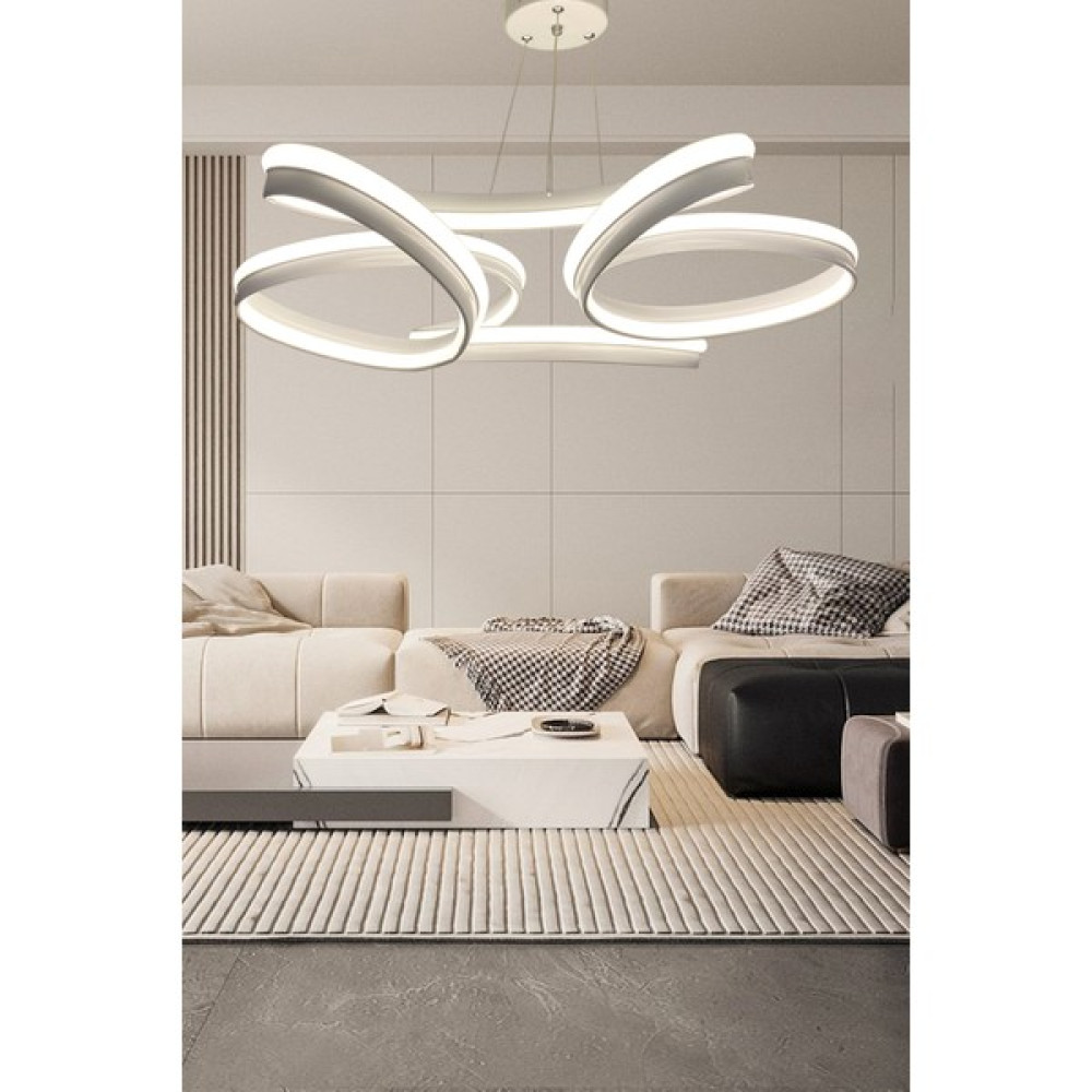Ledmi Yüksek Aydınlatmalı Kalın Kasa Papatya Model Beyaz LED Avize, 3 Renk Aydınlatma, Salon Avizesi Avize Fiyatı