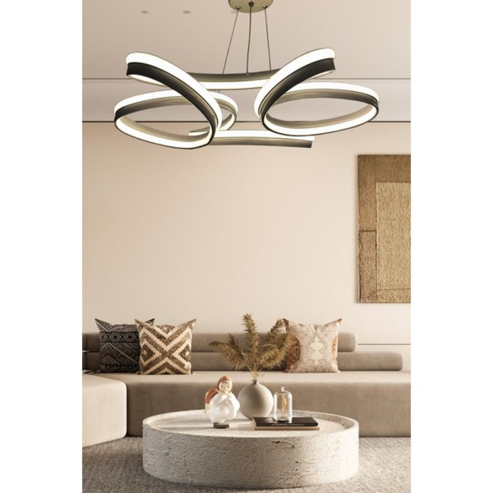 Ledmi Yüksek Aydınlatmalı Kalın Kasa Papatya Model Beyaz LED Avize, 3 Renk Aydınlatma, Salon Avizesi - Siyah Avize Fiyatı
