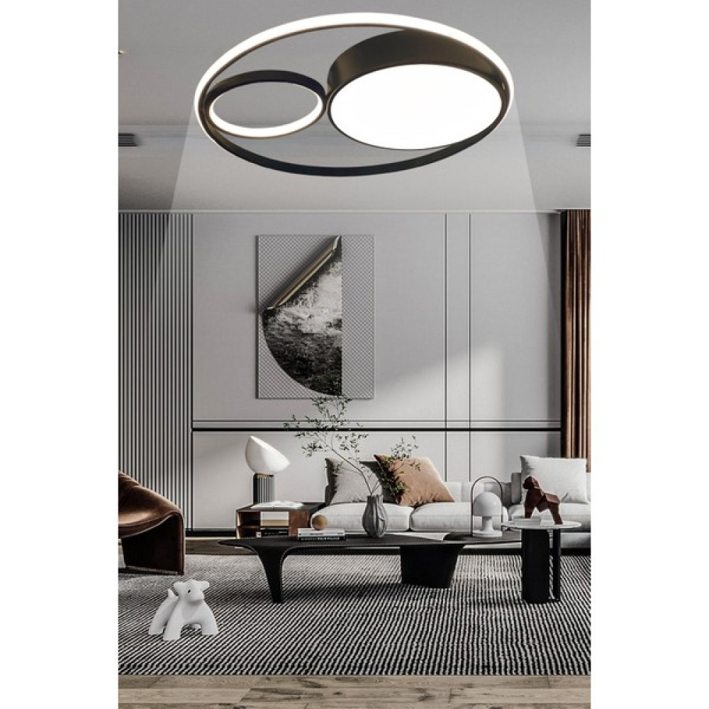 Ledmi Yuvarlak Siyah LED Avize Kumandalı 3 Renk Aydınlatmalı Plafonyer Modern LED Tavan Avizesi Dimmerli Avize Fiyatı