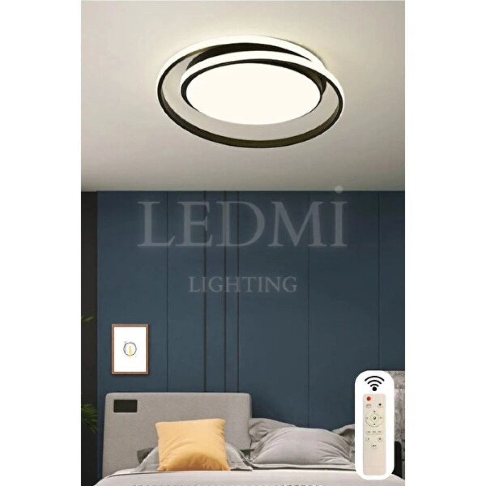 Ledmi Yuvarlak Tavan Avizesi, 3 Renk Aydınlatmalı, Kumandalı LED Avize,modern Avize,spor Avize,siyah Avize - Siyah Avize Fiyatı