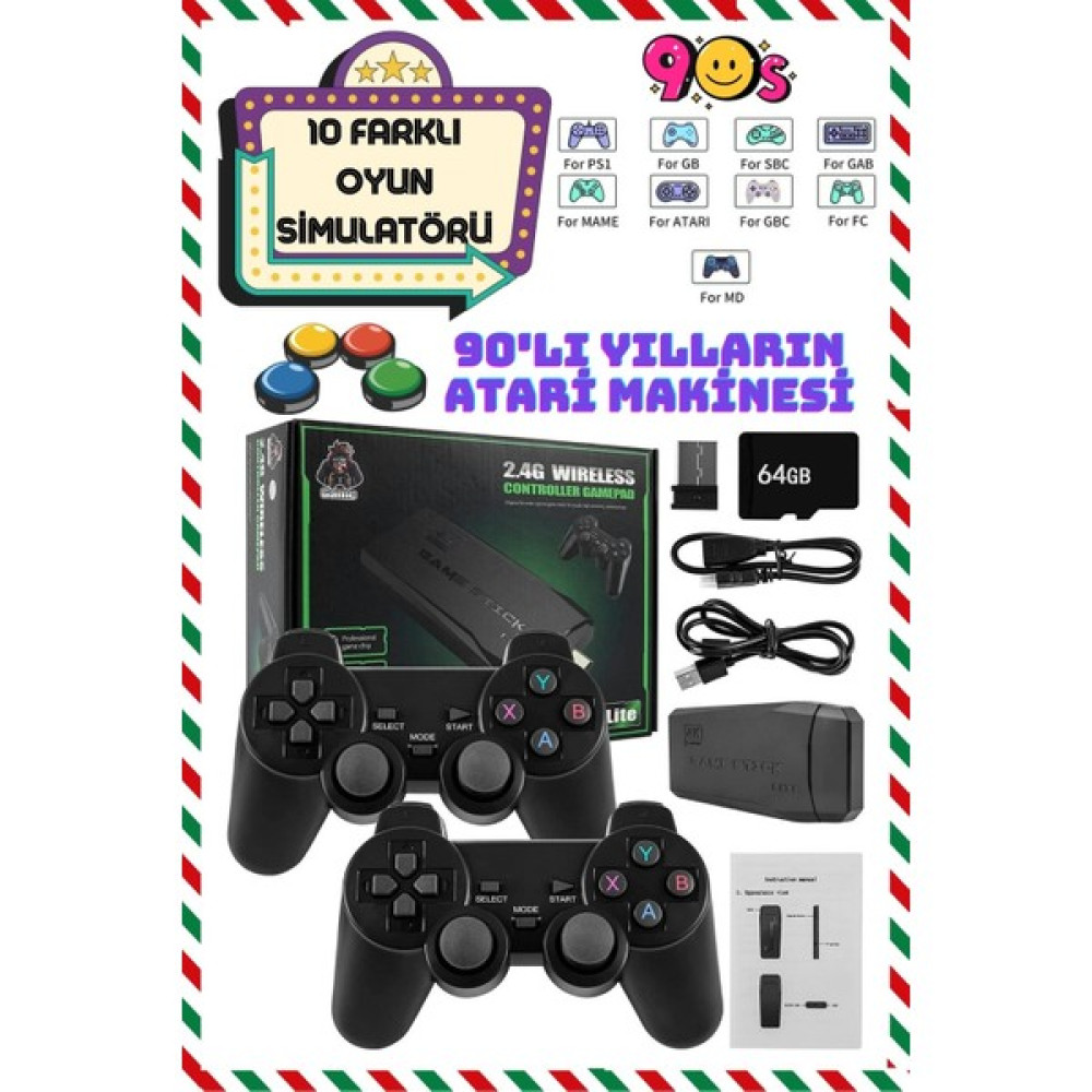 Ledoren 2.4g Kablosuz Çift Kol Retro Oyunlar 4K Game Stick 3500 Oyun Atari - Siyah Oyun Konsolları Fiyatı