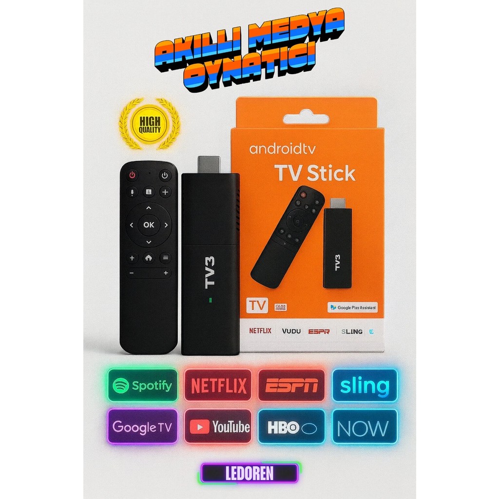 L'edoren 4K Android Tv Stick Medya Oynatıcı Android 10 İşletim Sistemi Wifi Bağlantı Özellikleri 2 GB RAM RAM Bellekler Fiyatı