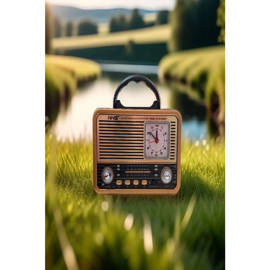 L'edoren NS-8898BT Nostaljik Radyo Analog Saatli Bluetooth Hoparlör USB TF AUX MP3 Çalar - Kahverengi Bluetooth Hoparlör Fiyatı