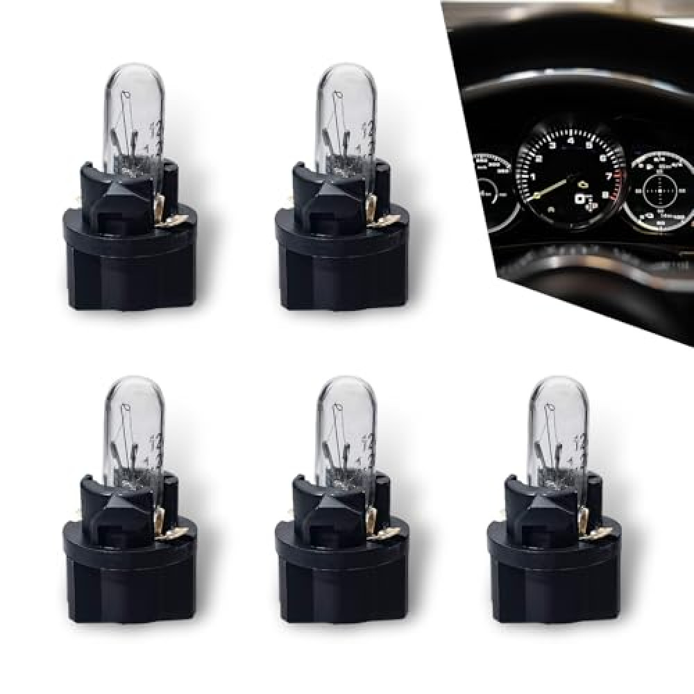 leechio T5 Dashboard Light, 12V 1.2W Waterproof Heat-resistant High Brightness Indicator Halogen Lamps, Standard Dock Plug and Play Indoor Light Bulb Replacement, Universal for Cars (White #DB401)