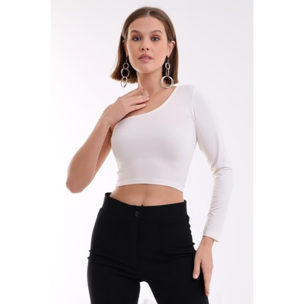 Leela Tek Omzu Açık Crop Bluz Krem Bluz Fiyatı