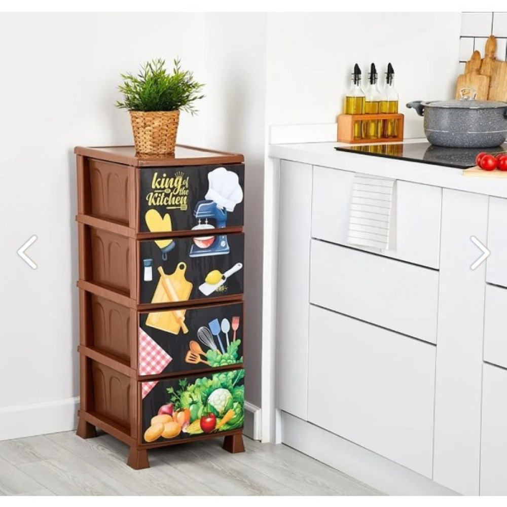 Lees home Büyük Boy Desenli Plastik Çekmeceli 4 Katlı Sebzelik Komidin Şifonyer Saklama Kapları Fiyatı