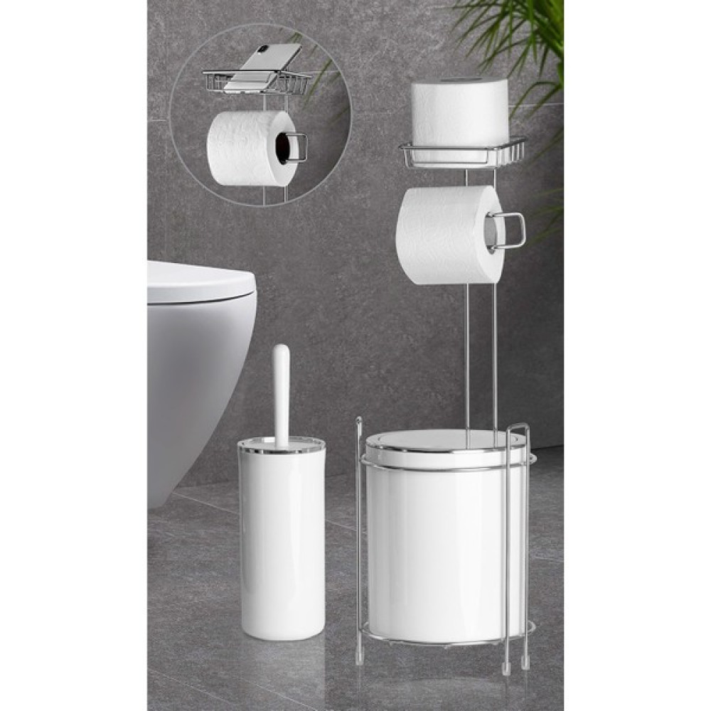 Lees home Krom Yedekli Wc Kağıtlık - Yuvarlak Beyaz Çöp Kovası ve Wc Fırça Seti - 63 cm 21 cm Çöp Kovaları Fiyatı