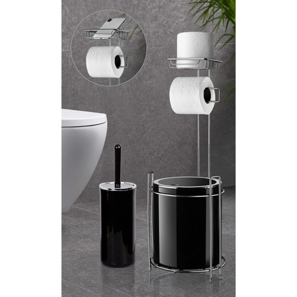 Lees home Krom Yedekli Wc Kağıtlık - Yuvarlak Beyaz Çöp Kovası ve Wc Fırça Seti - Siyah - 63 cm 21 cm Çöp Kovaları Fiyatı