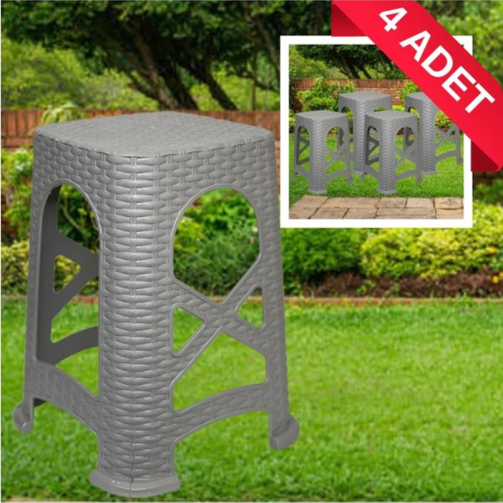 Lees home Leeshome 4 Adet Gri Büyük Tabure - Plastik Tabure Bahçe Taburesi Fiyatı