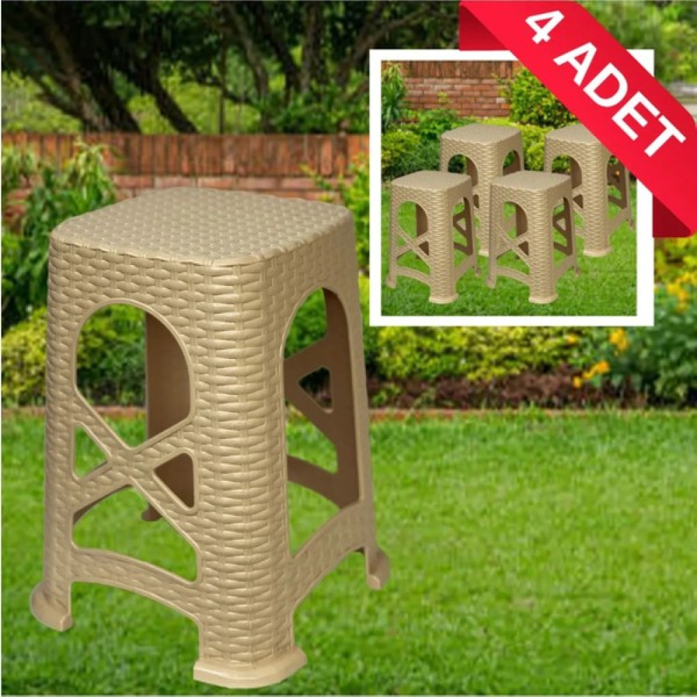Lees home Leeshome 4 Adet Krem Büyük Tabure - Plastik Tabure Bahçe Taburesi Fiyatı