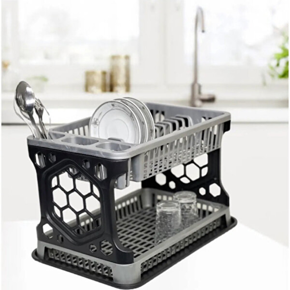 Lees home Leeshome Iki Katlı Modüler Gri Bulaşık Sepeti/bulaşıklık/ Tabaklık - 10 x 10 cm Pratik Mutfak Gereçleri Fiyatı