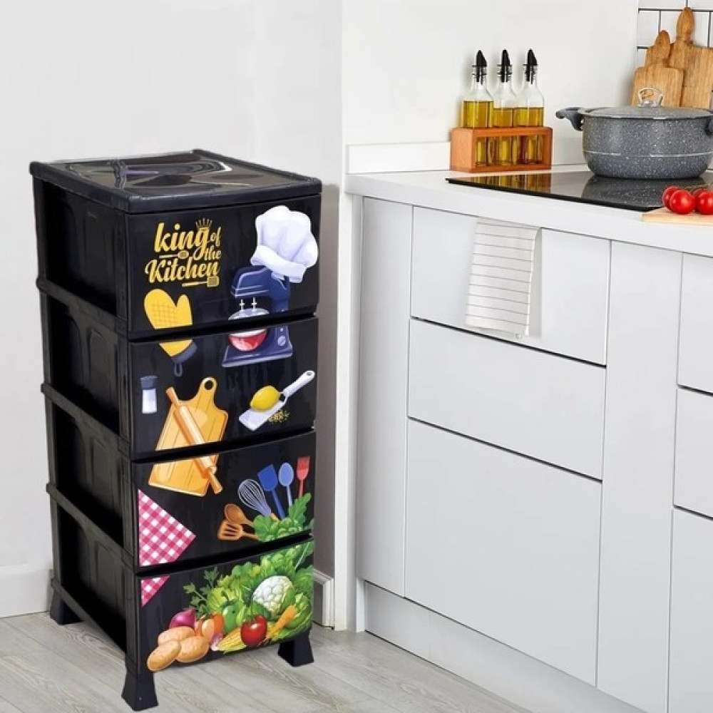 Leeshome Büyük Boy Desenli Plastik Çekmeceli 4 Katlı Sebzelik Komidin Şifonyer Siyah Mutfak Saklama Kapları Fiyatı