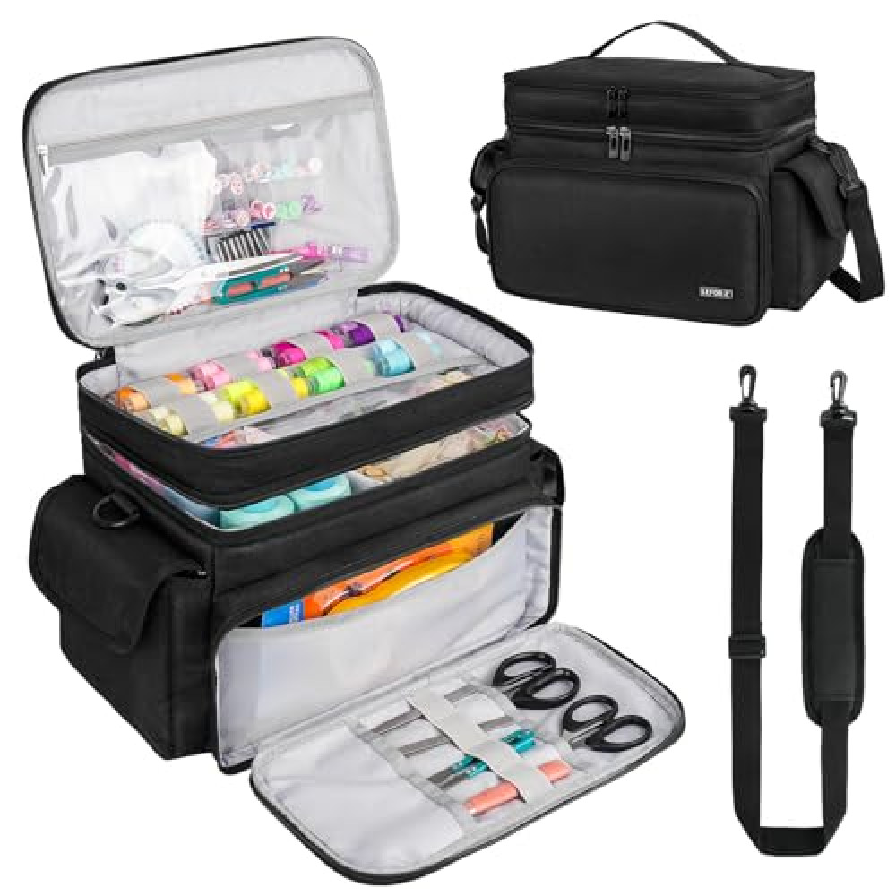 LEFOR·Z Large Sewing Supplies Organizer,Double-Layer Sewing Accessories Storage and Organizer Case Bag,Protable Travel Sewing Box Sewing Basket for Sewing Tools,Black(Bag Only)