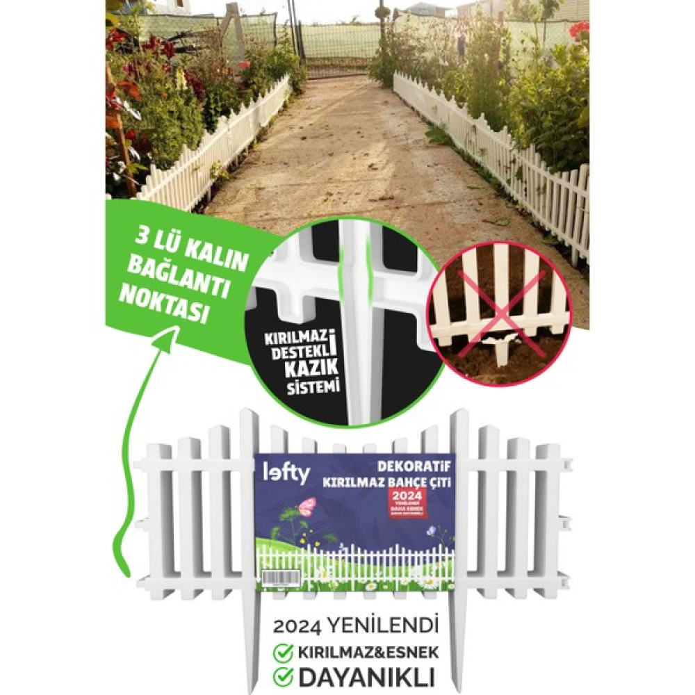 Lefty Dekoratif Bahçe Çiti Plastik Kırılmaz Beyaz Çit 59 cm Tek Peyzaj Çiçek Koruma Çiti Bahçe Çiti Fiyatı