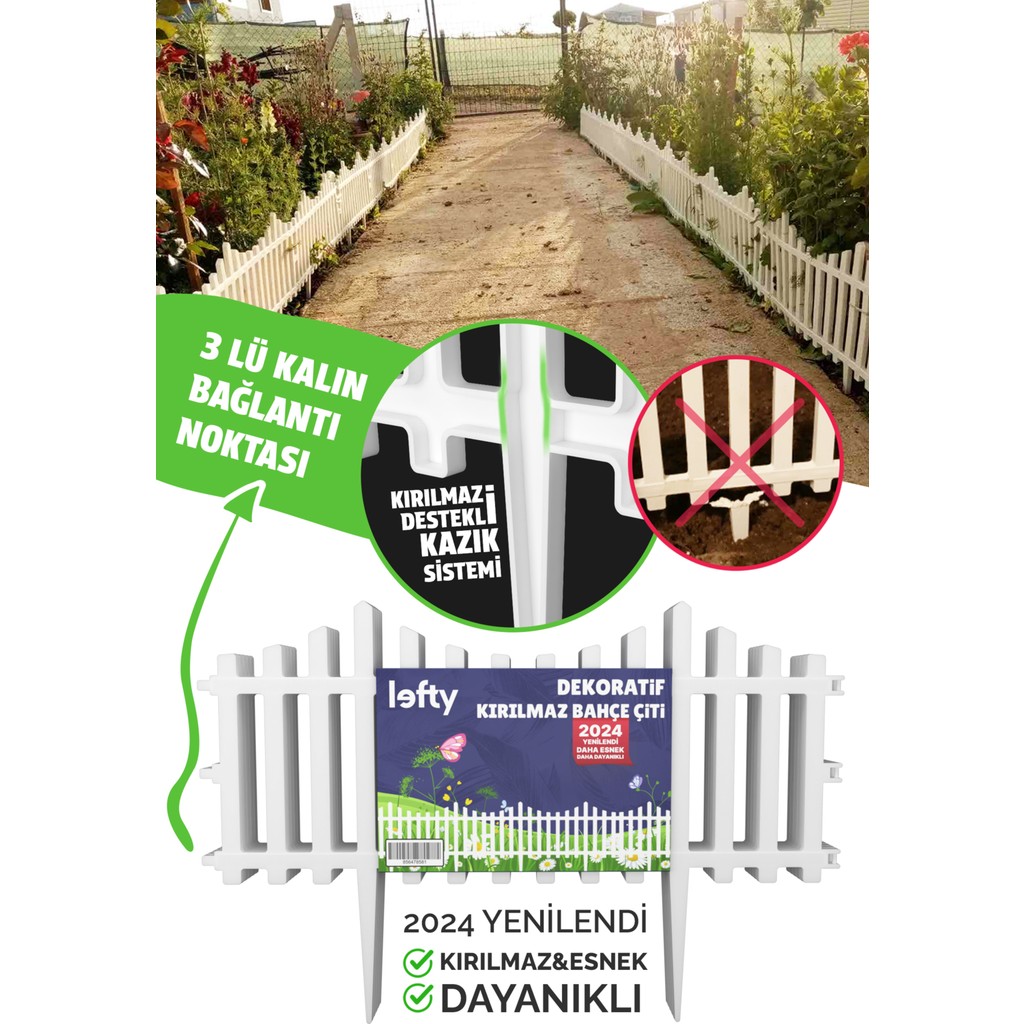Lefty Dekoratif Bahçe Çiti Plastik Kırılmaz Beyaz Çit 59 cm Tek Peyzaj Çiçek Koruma Çiti Bahçe Çiti Fiyatı