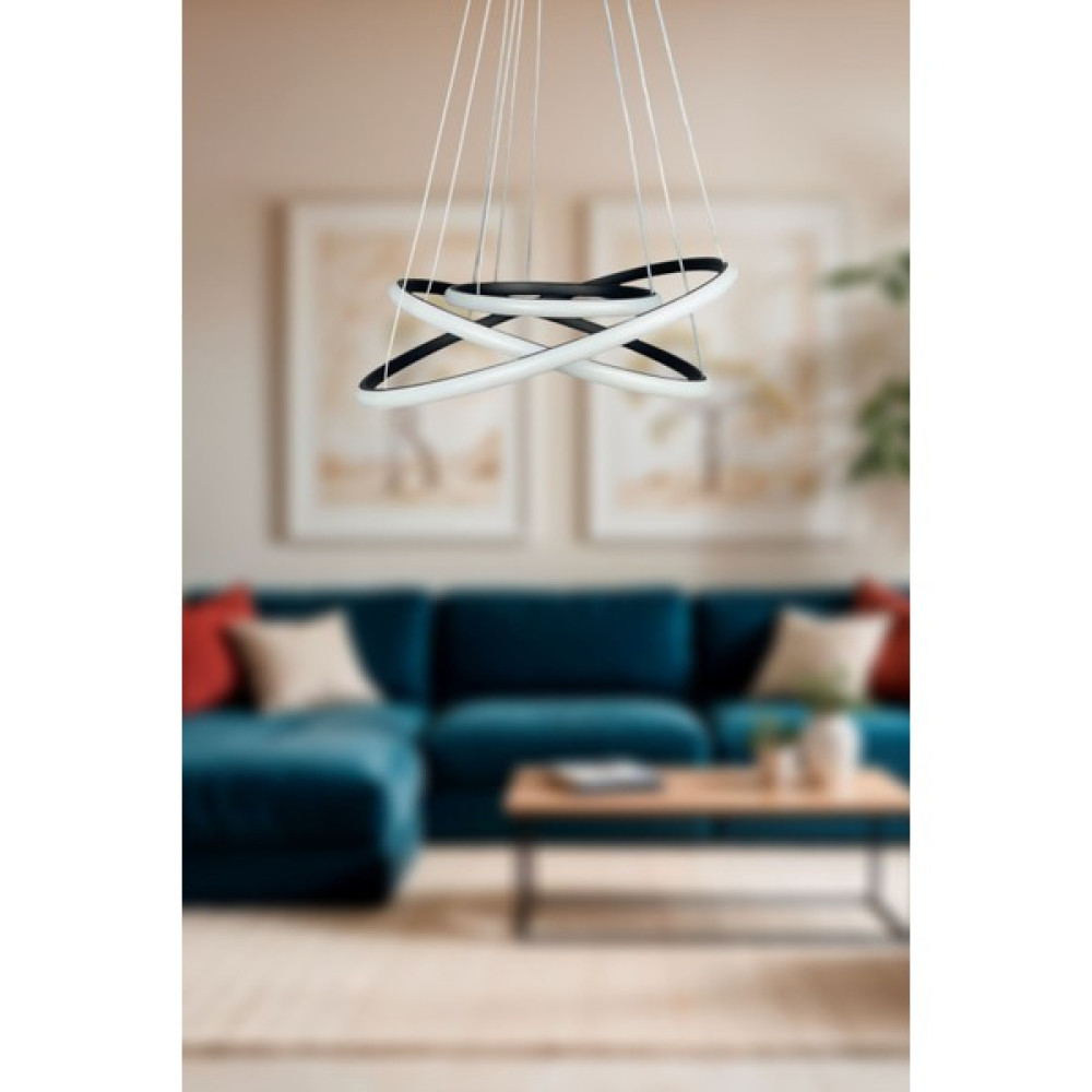 Legacy Rings Modern Tasarım Siyah Renk - Yatak Odası - Salon - Çocuk Odası - Mutfak Beyaz LED 3 Lü Avize Avize Fiyatı
